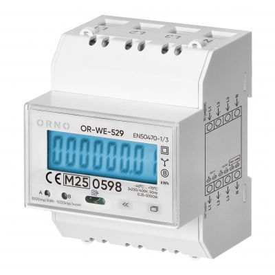 3-fazowy licznik energii elektrycznej, 100A, port RS-485, MID, 4 moduły, DIN TH-35mm, PV-Ready (OR-WE-529)