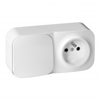Łącznik natynkowy jednobiegunowy + Gniazdo pojedyncze ToDo IP20 2P+Z biały (OR-OE-7207/W)