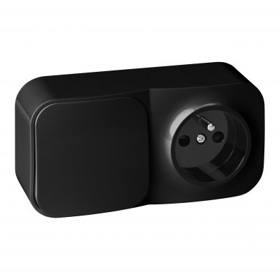Łącznik natynkowy jednobiegunowy + Gniazdo pojedyncze ToDo, IP20, 2P+Z, czarny, 10 szt. (OR-OE-7207/B/10)