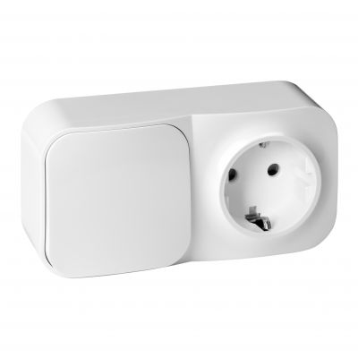 Łącznik natynkowy jednobiegunowy + Gniazdo pojedyncze ToDo, IP20, 2P+Z, Schuko, biały (OR-OE-7207(GS)/W)