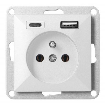 Gniazdo pojedyncze podtynkowe 2P+Z z ładowarką USB A+C Pearl, 16A, 250V, PT-16P/USB, biały (OR-OE-7705/USBAC/W)