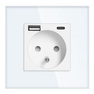 Gniazdo pojedyncze 2P+Z, USB-A + USB-C, PD, max. 20W, biały (OR-AE-13308/W)