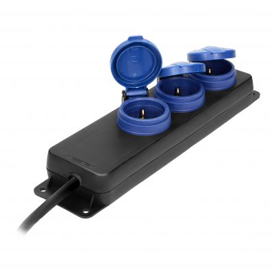 Przedłużacz warsztatowy bryzgoszczelny IP44, 3 gniazda 2P+Z schuko, przewód gumowy, H05RR-F 3x1,5mm2 (OR-AE-13295(GS)/5M)