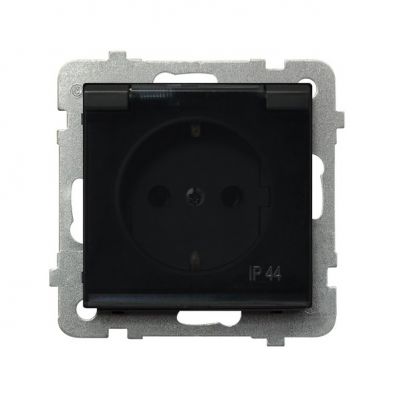 SONATA Gniazdo bryzgoszczelne z uziemieniem schuko IP44 klapka przezroczysta kolor czarny metalik GPH-1RS/m/33/d OSPEL (GPH-1RS/m/33/d)