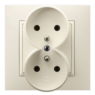 ARIA Gniazdo podwójne z uziemieniem z przesłonami torów prądowych kompletne z ramką kolor ecru GP-2UZP/27 OSPEL (GP-2UZP/27)
