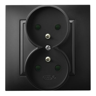ARIA Gniazdo podwójne z uziemieniem z przesłonami torów prądowych kompletne z ramką kolor czarny metalik GP-2UZP/33 OSPEL (GP-2UZP/33)