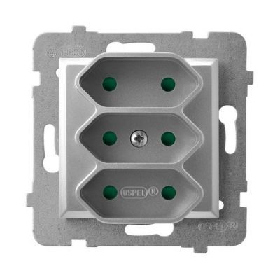 ARIA Gniazdo potrójne EURO z przesłonami torów prądowych kolor srebro GP-3UP/m/18 OSPEL (GP-3UP/m/18)