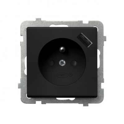 SONATA Gniazdo pojedyncze z uziemieniem z przesłonami torów prądowych z ładowarką USB kolor czarny metalik GP-1RZPUSB/m/33 OSPEL (GP-1RZPUSB/m/33)