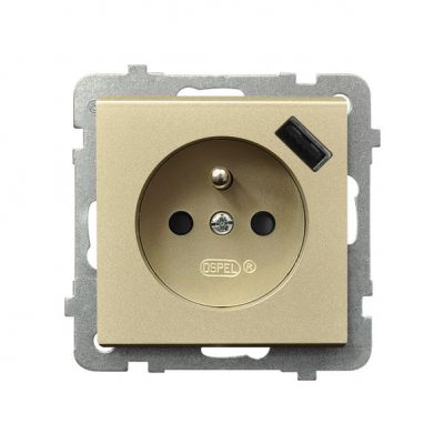 SONATA Gniazdo pojedyncze z uziemieniem z przesłonami torów prądowych z ładowarką USB kolor szampański złoty GP-1RZPUSB/m/39 OSPEL (GP-1RZPUSB/m/39)