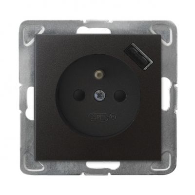 IMPRESJA Gniazdo pojedyncze z uziemieniem z przesłonami torów prądowych z ładowarką USB kolor antracyt GP-1YZPUSB/m/50 OSPEL (GP-1YZPUSB/m/50)
