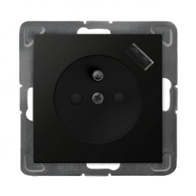 IMPRESJA Gniazdo pojedyncze z uziemieniem z przesłonami torów prądowych z ładowarką USB kolor czarny metalik GP-1YZPUSB/m/33 OSPEL (GP-1YZPUSB/m/33)