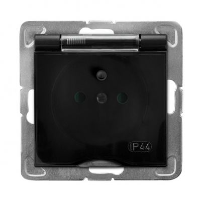 IMPRESJA Gniazdo bryzgoszczelne z uziemieniem IP44 z przesłonami torów prądowych klapka przezroczysta kolor czarny metalik GPH-1YZP/m/33/d OSPEL (GPH-1YZP/m/33/d)
