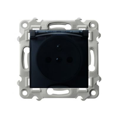 SZAFIR Gniazdo bryzgoszczelne z uziemieniem IP44 klapka przezroczysta kolor czarny metalik GPH-1ZZ/m/33/d OSPEL (GPH-1ZZ/m/33/d)