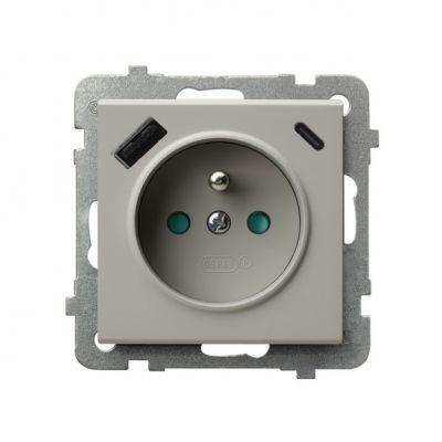 SONATA Gniazdo pojedyncze z uziemieniem z przesłonami torów prądowych z ładowarką USB A+C kolor kaszmir GP-1RZPUSBAC/m/82 OSPEL (GP-1RZPUSBAC/m/82)