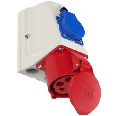 GNIAZDO KOMBI CEE + 230V Z BOLCEM 32A 400V 3P+Z+N okablowane IP44 PCE (9225-6f.)