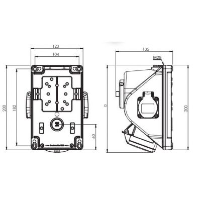GNIAZDO Z WYŁĄCZNIKIEM / COMBO-POL/ 16A 400V 3P+Z+N, gniazda 2x230V, wył. L-O-P 960615421W PCE (960615421W)