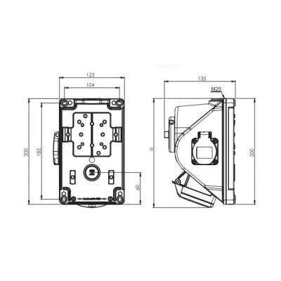 GNIAZDO Z WYŁĄCZNIKIEM COMBO-POL 32A 400V 3P+Z+N, gniazdo 230V, wył. L-O-P 960625411W PCE (960625411W)