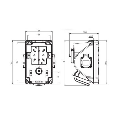 GNIAZDO Z WYŁĄCZNIKIEM COMBO-POL 32A 400V 3P+Z+N, gniazda 2x230V, wył. L-O-P 960625421W PCE (960625421W)