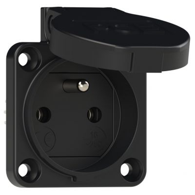 SCHUKO CZARNE 16A IP44 GN.WTYCZ. PCE (104-0SS)