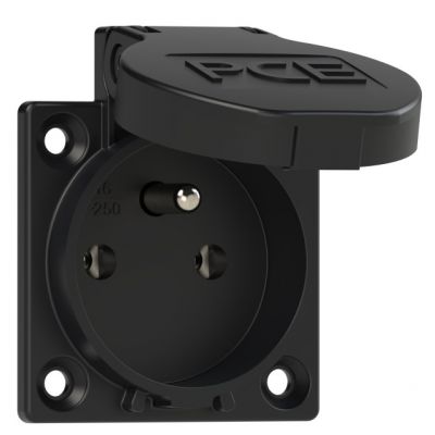 Gniazdo wtyczkowe tablicowe 230V z bolcem czarne IP54 fran./belg. P-NOVA+ (1040-0s)