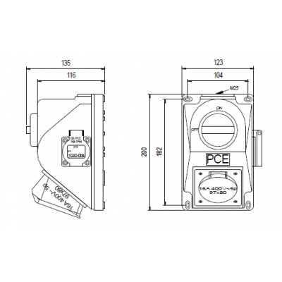 GNIAZDO Z WYŁĄCZNIKIEM COMBO-POL 16A 400V 3P+Z+N, gniazdo 230V 96061541W PCE (96061541W)