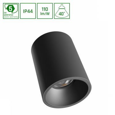 Oprawa punktowa natynkowa ORBITO 10W WW b.ciepła 230V 40ST IP44 UGR<19 RA90 FI75x100 mm CZARNY OKRĄGŁA 5 lat gw. Spectrum LED (SLI043037WW_PW)