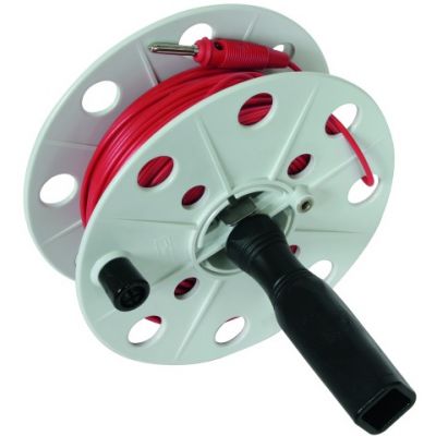 Bęben na przewód pomiarowy szer. 40 mm, przewód czerwony 50 m, tworzywo kolor szary (585051)