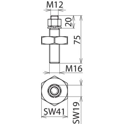 Element przyłączeniowy, bolec z gwintem, przejście z M12 na M16 (705510)