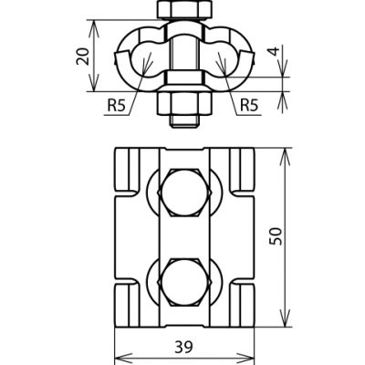 Zacisk równoległy do drutu 4-10 mm, 2xM8, Cu (305007)