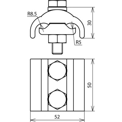 Zacisk równoległy do drutu 5-16 mm/16-150 mm2, 2xM8, Cu (306101)