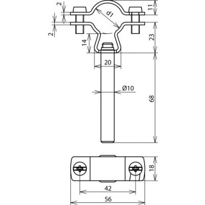 Wspornik do HVI fi 20-23 mm, fi 16 mm, dł. 75 mm, stal nierdzewna NIRO (253289)