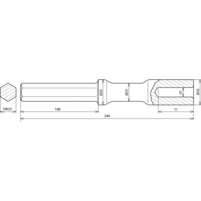 Głowica do młota udarowego Atlas Copco do uziomów fi 20 mm, dł. 240 mm, stal (620007)