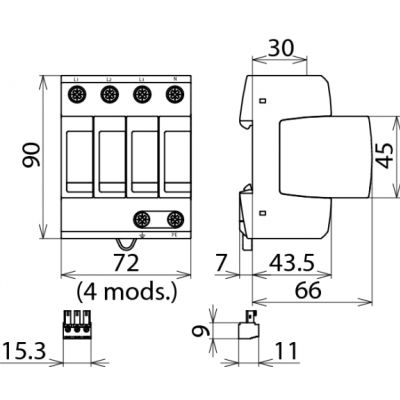 Ogranicznik przepięć DEHNguard M TT 275 FM, 4-biegunowy do sieci 230 V AC (952315)