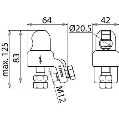 Zacisk kołpakowy ustawny, 25-120 mm2, fi 20 mm, złącze 6-kątne (772330)