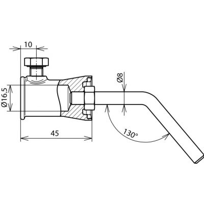 Gniazdo z adapterem fi 16 mm, drut wygięty 130 st., stal nierdzewna NIRO (106342)