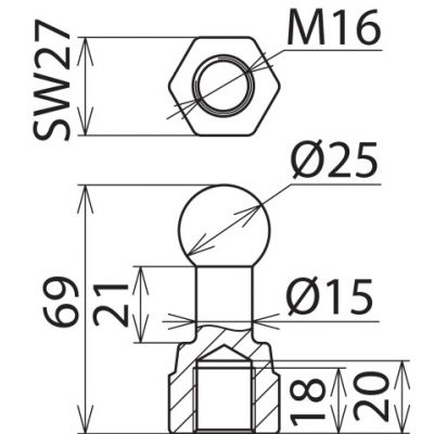 Punkt mocowania kulowy fi 25 mm prosty (755600)