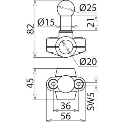 Punkt mocowania kulowy 25 mm, obejma na fi 20 mm (725020)
