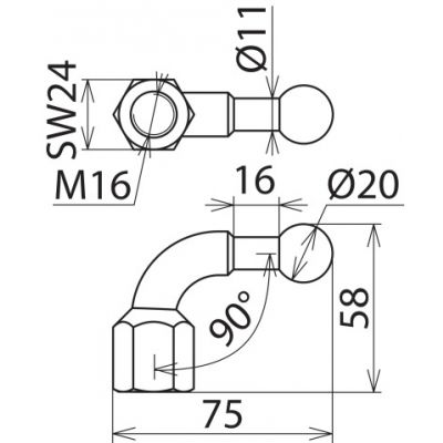 Punkt mocowania kulowy fi 20 mm kątowy 90 st. (707600)