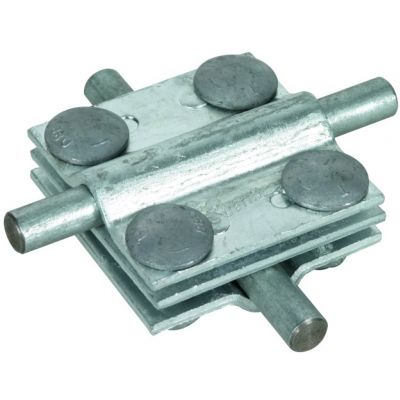 Zacisk krzyżowy St/tZn, drut 8-10/8-10 mm, drut 8-10/płask. 30 mm-płask 30/30 mm z przekładką (318203)