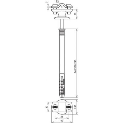 Wspornik do drutu 7-10 mm, z kołkiem 10 mm, do ścian z izolacją 130 mm, ZG (273742)