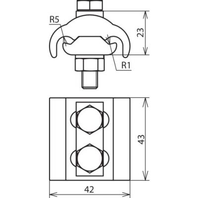 Zacisk równoległy do drutu 5-12,5 mm/16-95 mm2, 2xM8, Cu cynowana (306105)
