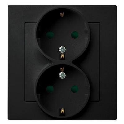AS Gniazdo podwójne z uziemieniem schuko z przesłonami torów prądowych kompletne z ramką kolor czarny metalik GP-2GSP/33 OSPEL (GP-2GSP/33)