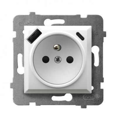 ARIA Gniazdo pojedyncze z uziemieniem z przesłonami torów prądowych z ładowarką USB A+C kolor biały GP-1UZPUSBAC/m/00 OSPEL (GP-1UZPUSBAC/m/00)