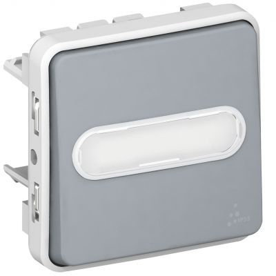 Plexo55 Przycisk Jednobiegunowy Podświetlany Z Uchwytem Etykiety Szary 10A-250V 069543 LEGRAND (069543)