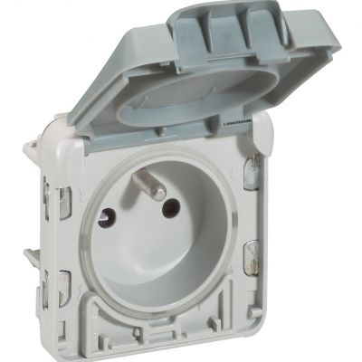 Plexo55 Gniazdo Pojedyncze Z Uziemieniem Z Klapką Z Przyciskiem Szare 16A-250V 069555 LEGRAND (069555)