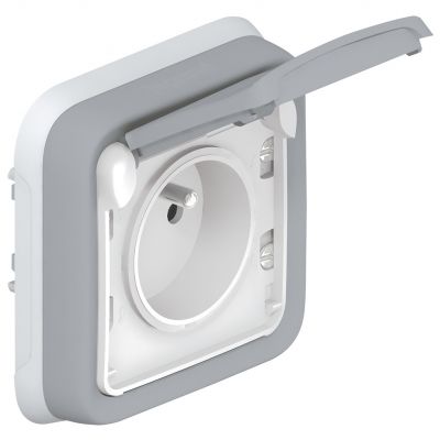 Plexo55 Gniazdo Pojedyncze Z Uziemieniem Z Klapką Szare 16A-250V 069831 LEGRAND (069831)