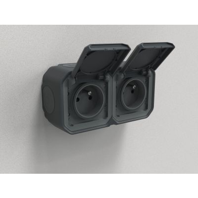 NOWE PLEXO - GNIAZDO 2X2P+Z POZIOME KOMPLET NATYNKOWY 16 A - 250 V ANTRACYT LEGRAND (069788L)