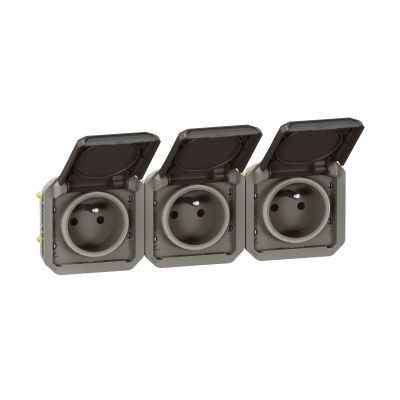 PLEXO Gniazdo potrójne hermetyczne IP55 podtynkowe poziome antracyt 069844L LEGRAND (069844L)