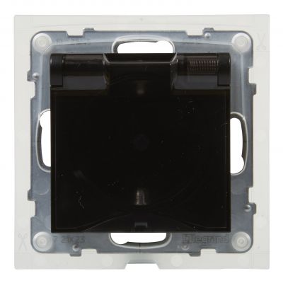 Suno Gniazdo Pojedyncze Z Uziemieniem Schuko 2P+Z- 16A 250 V Z Przesłoną IP44 Zaciski Automatyczne Czarny 721423 LEGRAND (721423)