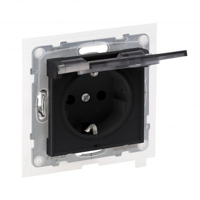 Suno Gniazdo Pojedyncze Z Uziemieniem Schuko 2P+Z- 16A 250 V Z Przesłoną IP44 Zaciski Automatyczne Czarny 721423 LEGRAND (721423)